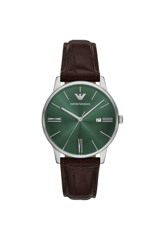 Emporio Armani AR11672I Minimalist Men's Green Dial Brown Leather Analog Watch