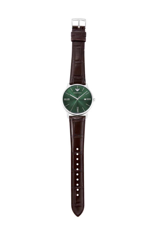 Emporio Armani AR11672I Minimalist Men's Green Dial Brown Leather Analog Watch