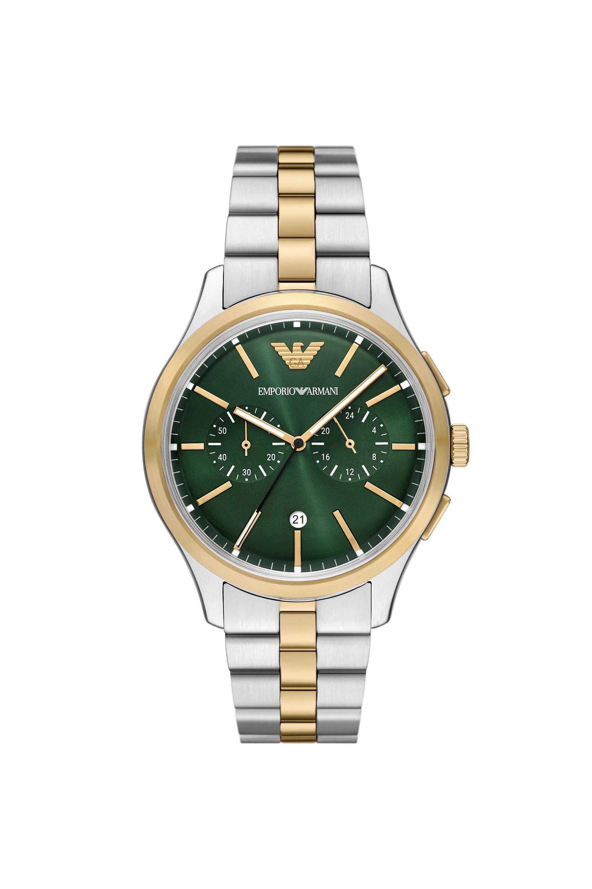 Emporio Armani AR11692 Dario Men's Green Dial Two-Tone Chronograph Stainless Steel Watch