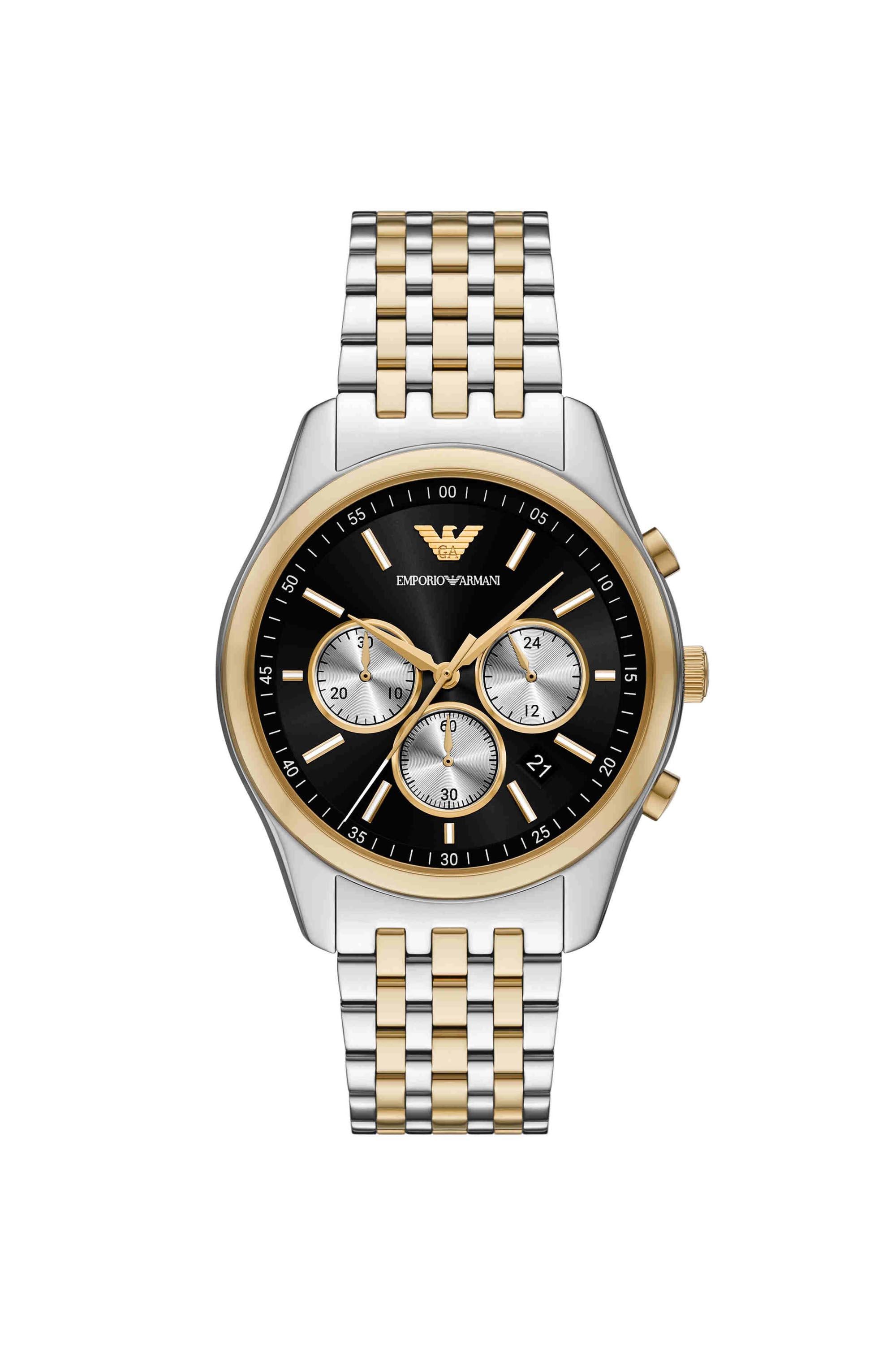 Emporio Armani AR11713I Dario Men's Black Dial Two-Tone Chronograph Stainless Steel Watch