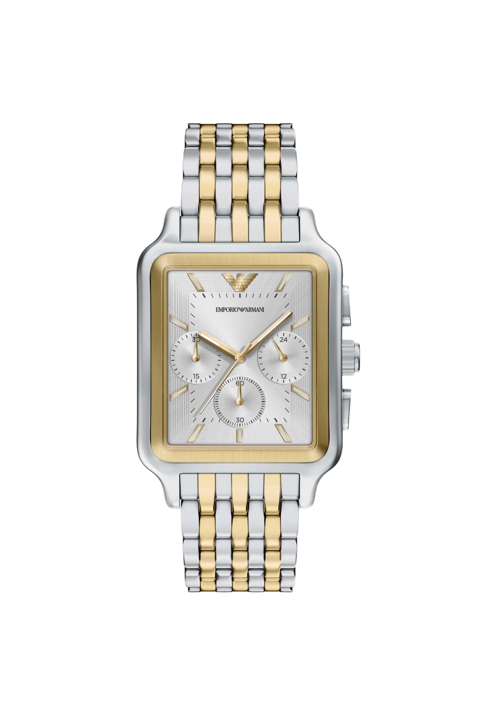 Emporio Armani AR11752I Diego Men's Silver Dial Two-Tone Rectangular Chronograph Stainless Steel Watch