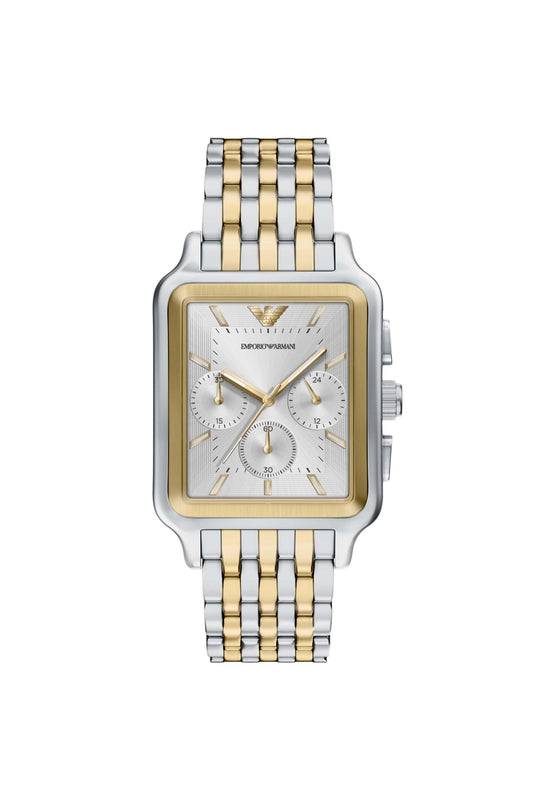 Emporio Armani AR11752I Diego Men's Silver Dial Two-Tone Rectangular Chronograph Stainless Steel Watch
