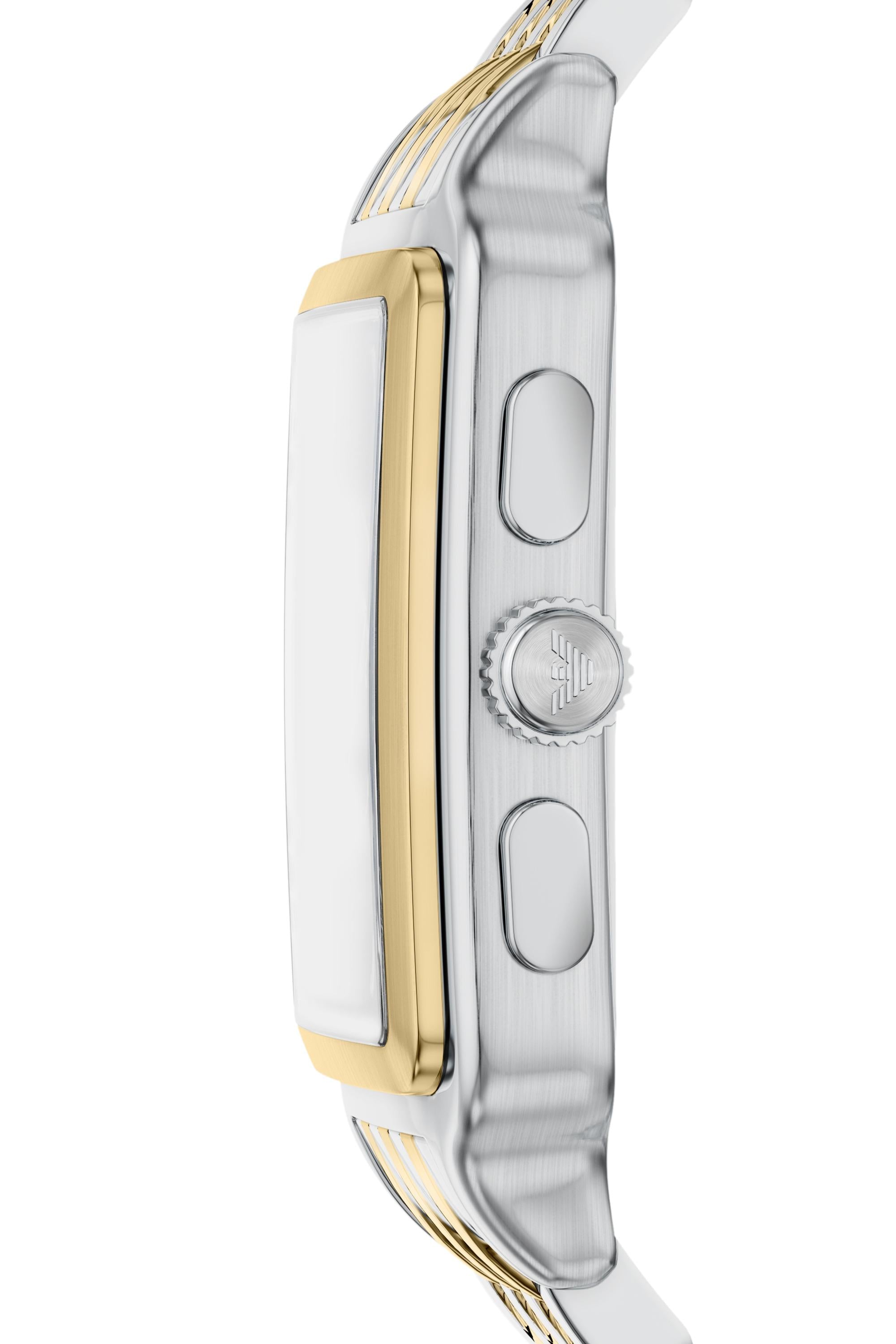 Emporio Armani AR11752I Diego Men's Silver Dial Two-Tone Rectangular Chronograph Stainless Steel Watch