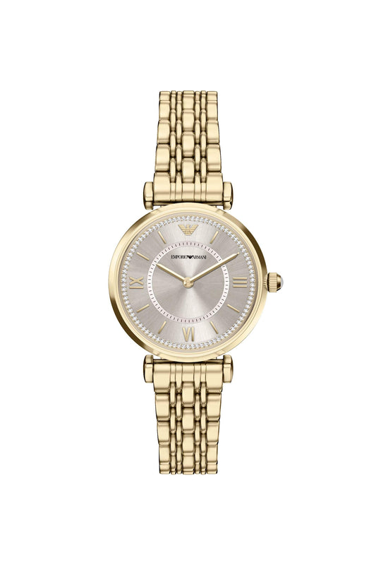 Emporio Armani AR11766I Gianni T-Bar Women's Gold Dial Crystal Gold Stainless Steel Watch