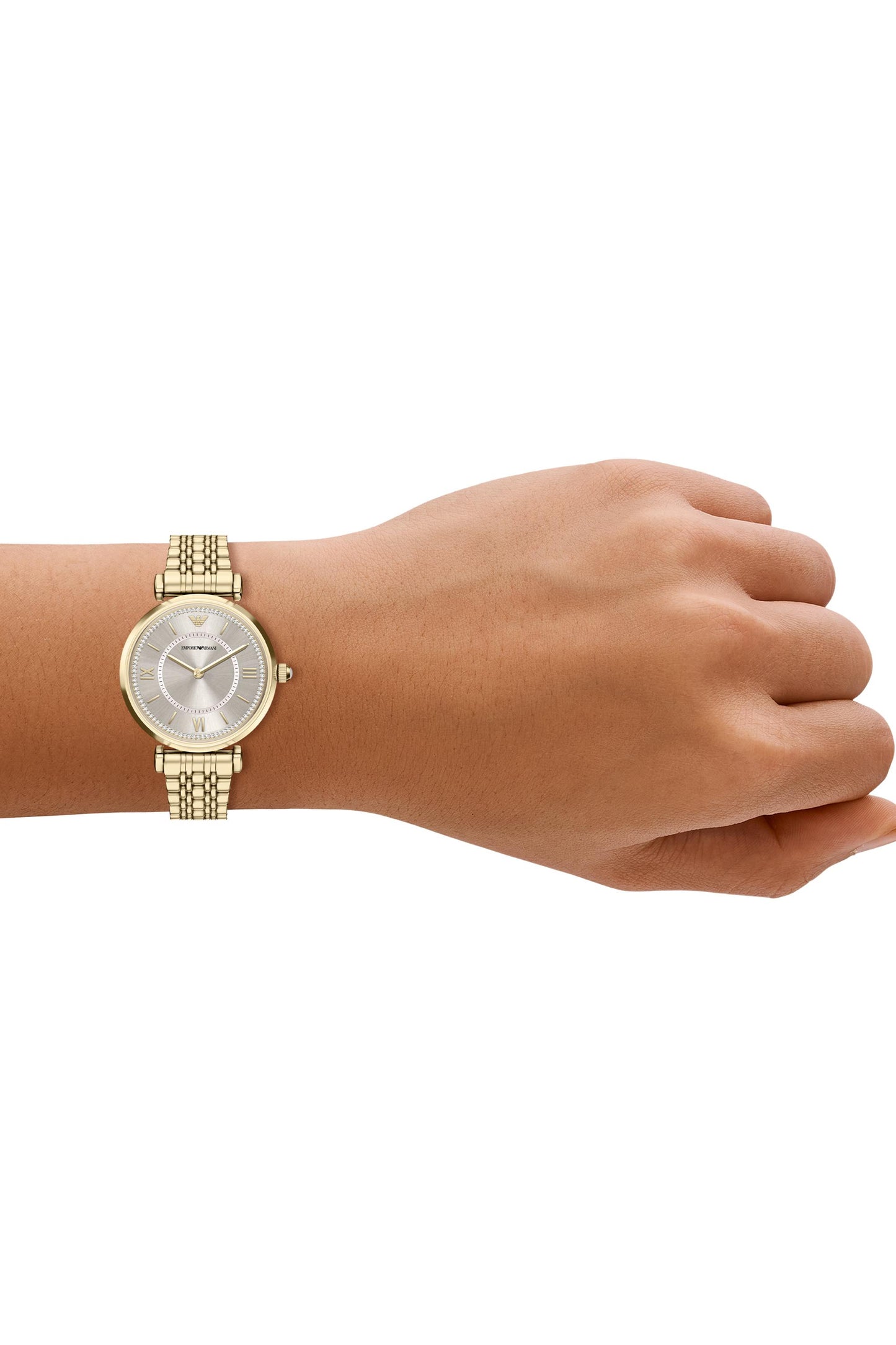 Emporio Armani AR11766I Gianni T-Bar Women's Gold Dial Crystal Gold Stainless Steel Watch