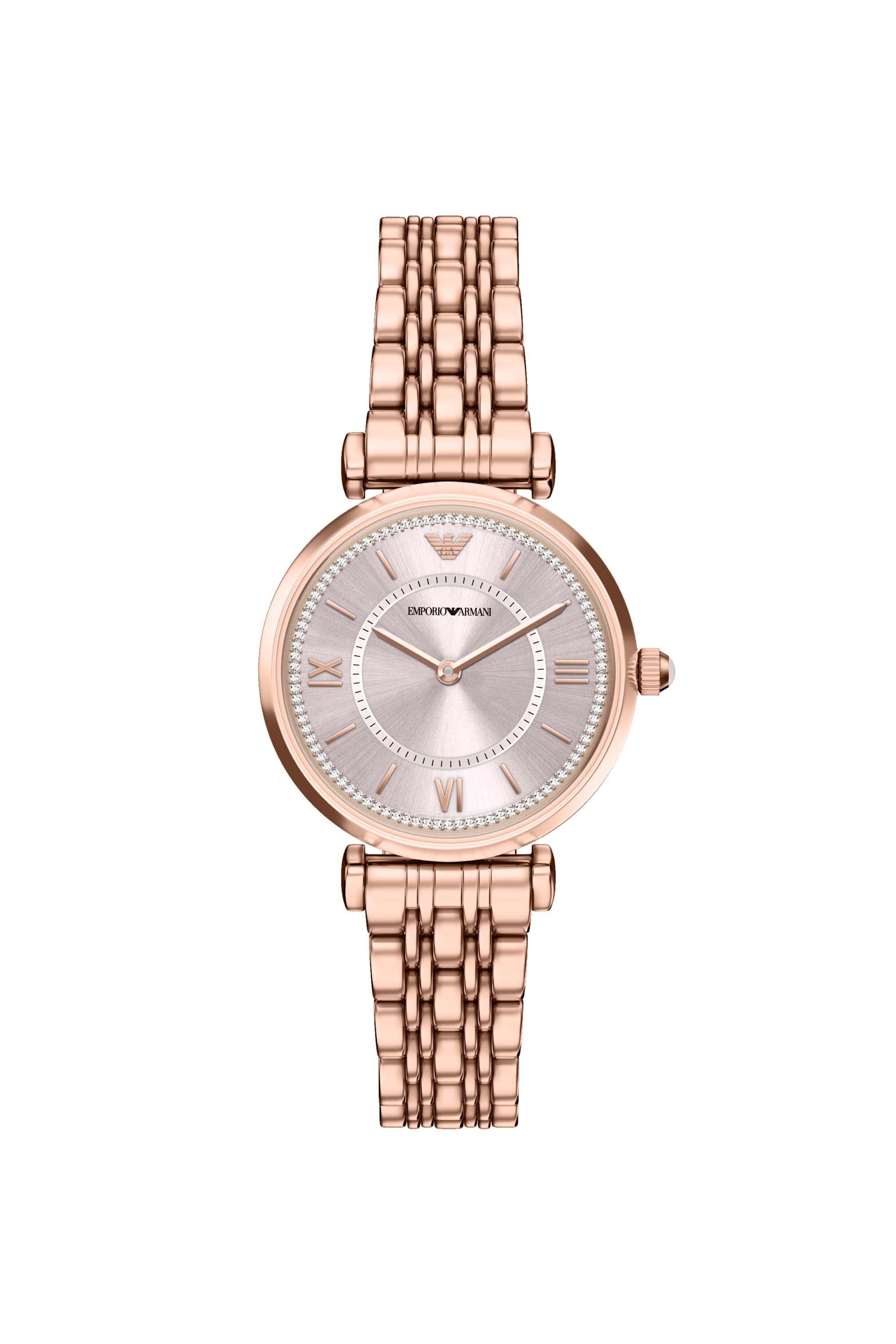 Emporio Armani AR11767I Gianni T-Bar Women's Rose Gold Dial Crystal Stainless Steel Watch
