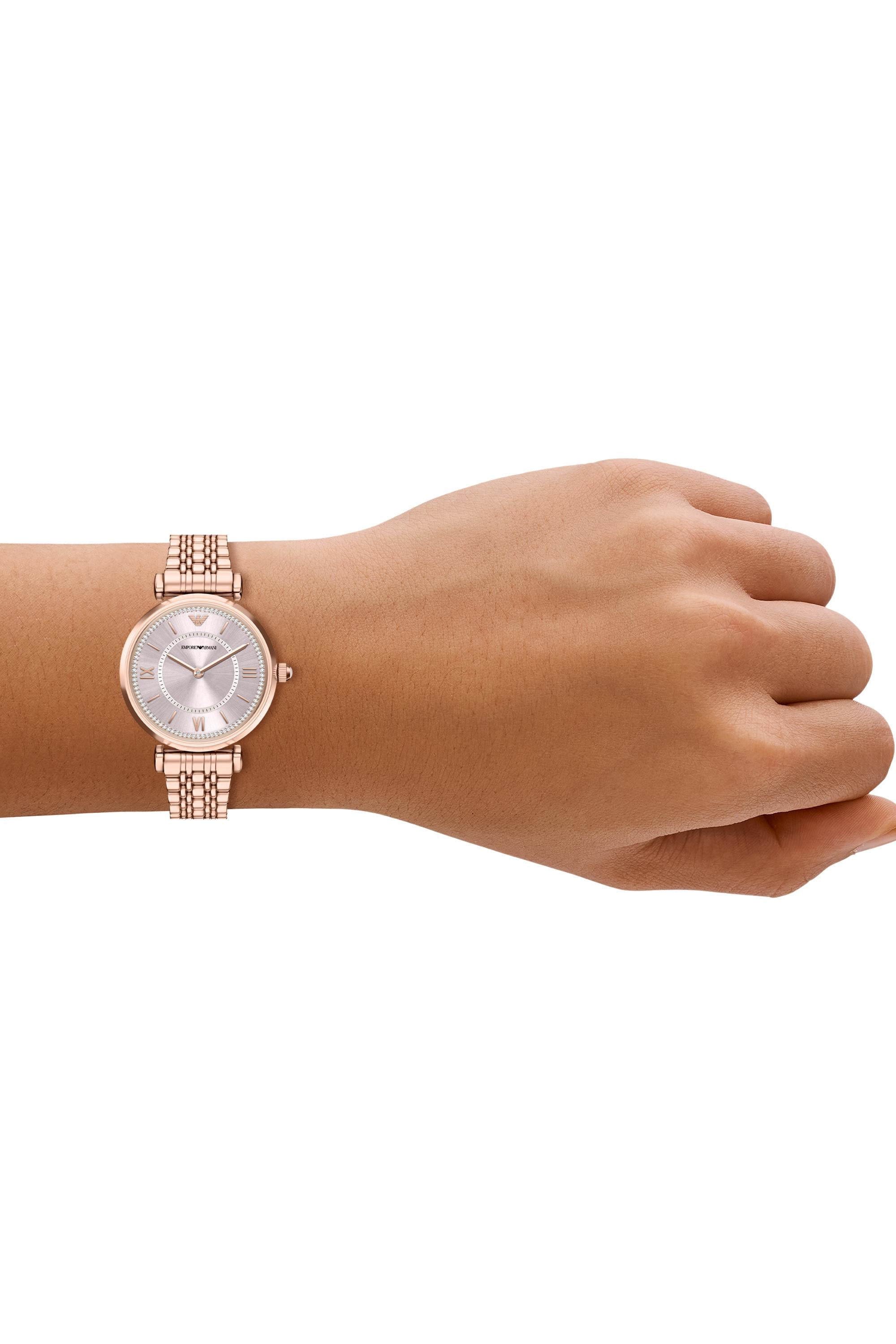 Emporio Armani AR11767I Gianni T-Bar Women's Rose Gold Dial Crystal Stainless Steel Watch