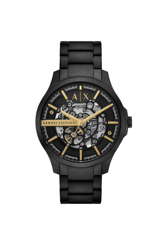 Armani Exchange AX2463I Men's Automatic Skeleton Watch Black Dial Black Stainless Steel Bracelet