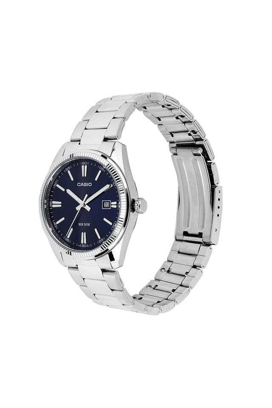 Casio A2227 Quartz Analog Men’s Watch with Blue Dial, Silver Stainless Steel Bracelet