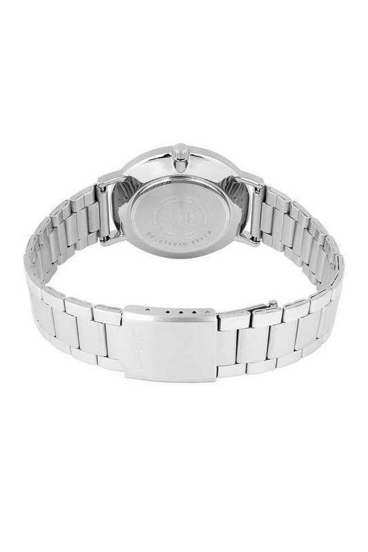 Casio A2412 Men’s Quartz Analog Watch with White Dial & Silver Stainless Steel Strap