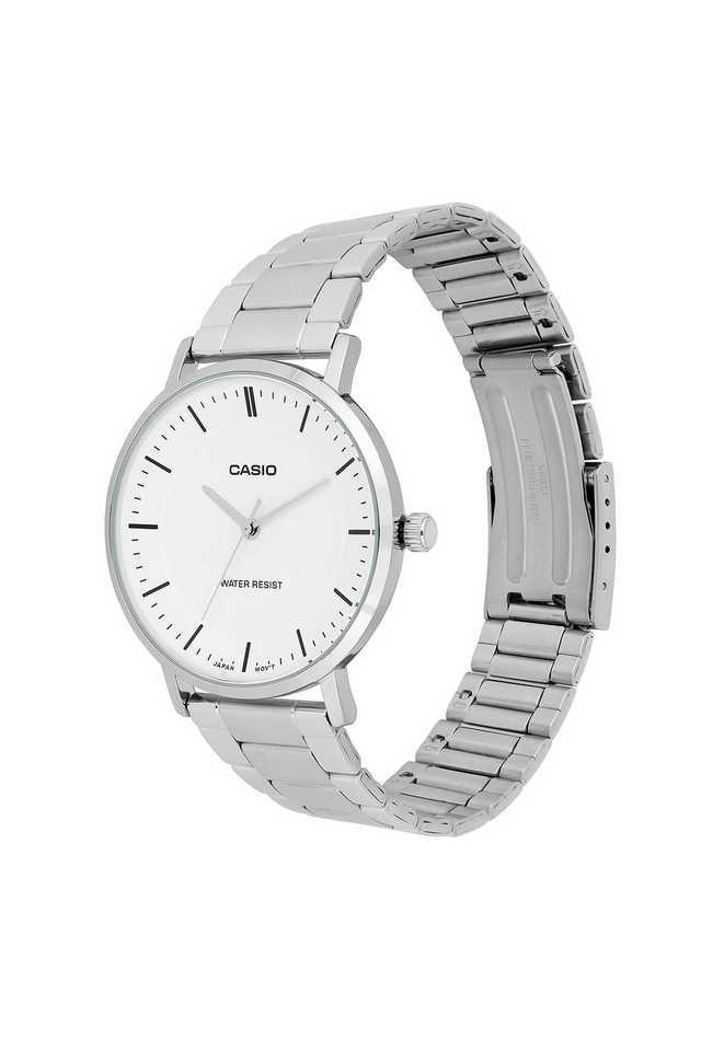 Casio A2412 Men’s Quartz Analog Watch with White Dial & Silver Stainless Steel Strap