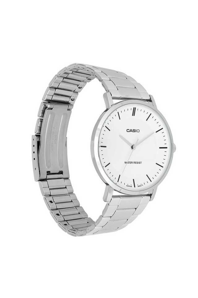 Casio A2412 Men’s Quartz Analog Watch with White Dial & Silver Stainless Steel Strap