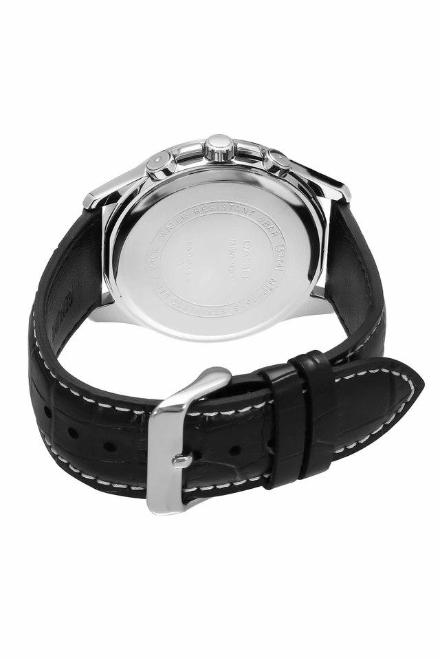 Casio A838 Enticer Quartz Analog Men’s Watch with Black Dial, Black Leather Strap, Multi-Function Sub-Dials