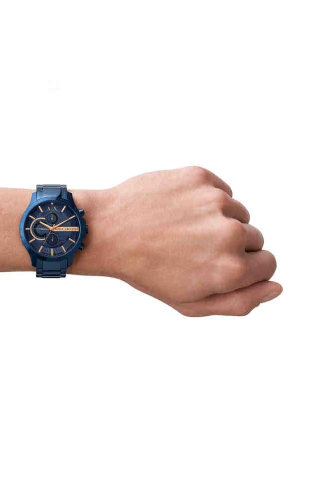 Armani Exchange AX2430I Men's Quartz Chronograph Watch Blue CD Texture Dial Blue Stainless Steel Bracelet