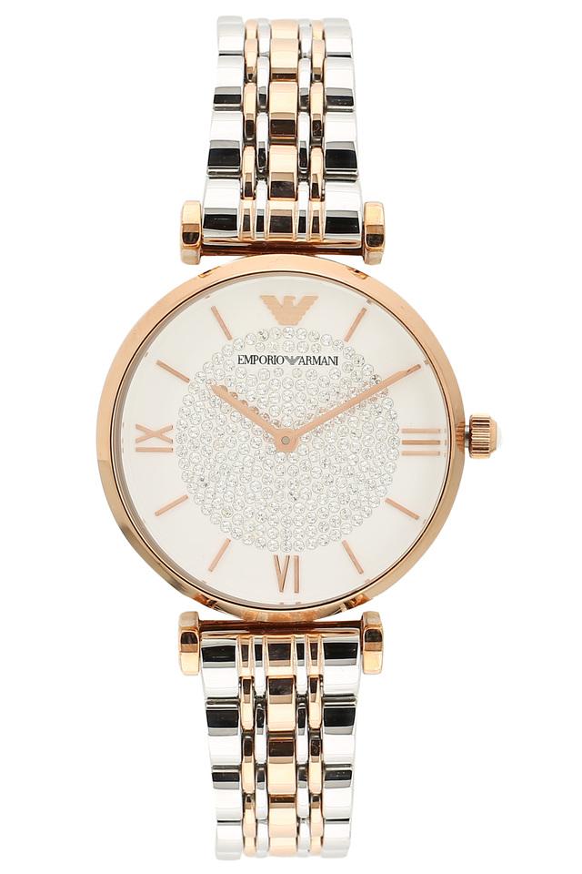 Emporio Armani AR1926 Gianni T-Bar Women's White Dial Two-Tone Rose Gold Stainless Steel Watch