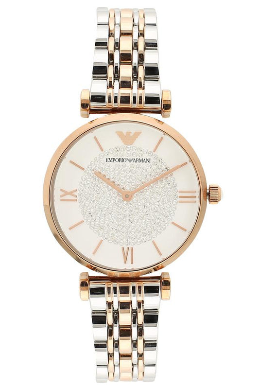 Emporio Armani AR1926 Gianni T-Bar Women's White Dial Two-Tone Rose Gold Stainless Steel Watch