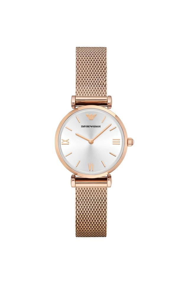Emporio Armani AR1956 Gianni T-Bar Women's Silver Dial Rose Gold Mesh Stainless Steel Watch