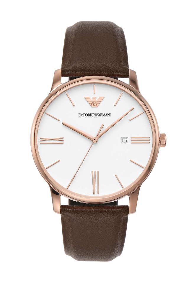Emporio Armani AR11572I Minimalist Men's White Dial Brown Leather Analog Watch
