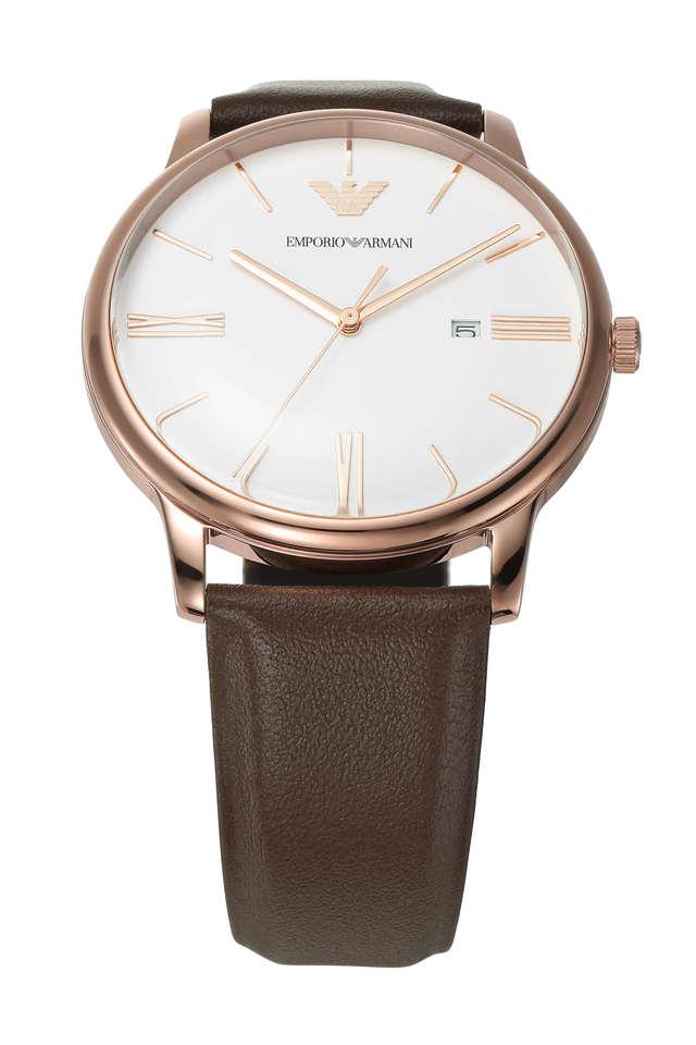 Emporio Armani AR11572I Minimalist Men's White Dial Brown Leather Analog Watch