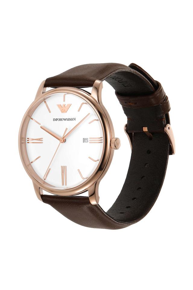 Emporio Armani AR11572I Minimalist Men's White Dial Brown Leather Analog Watch