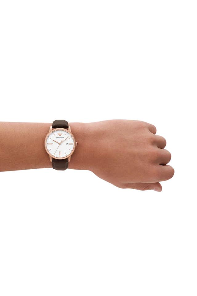 Emporio Armani AR11572I Minimalist Men's White Dial Brown Leather Analog Watch