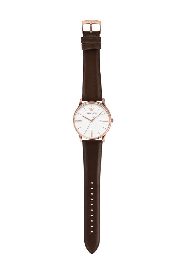 Emporio Armani AR11572I Minimalist Men's White Dial Brown Leather Analog Watch