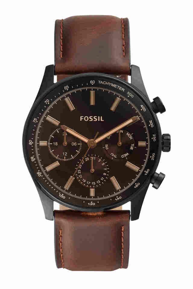Fossil BQ2457I Men's Quartz Multifunction Watch Black Dial Brown Leather Strap