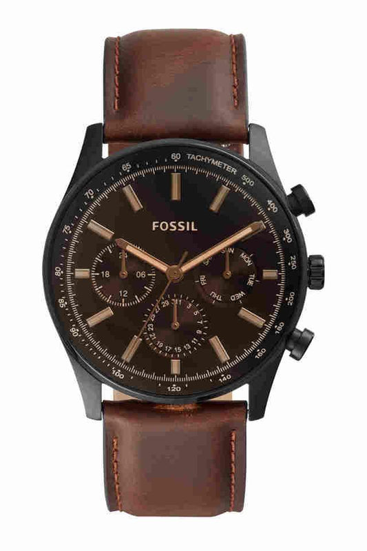Fossil BQ2457I Men's Quartz Multifunction Watch Black Dial Brown Leather Strap