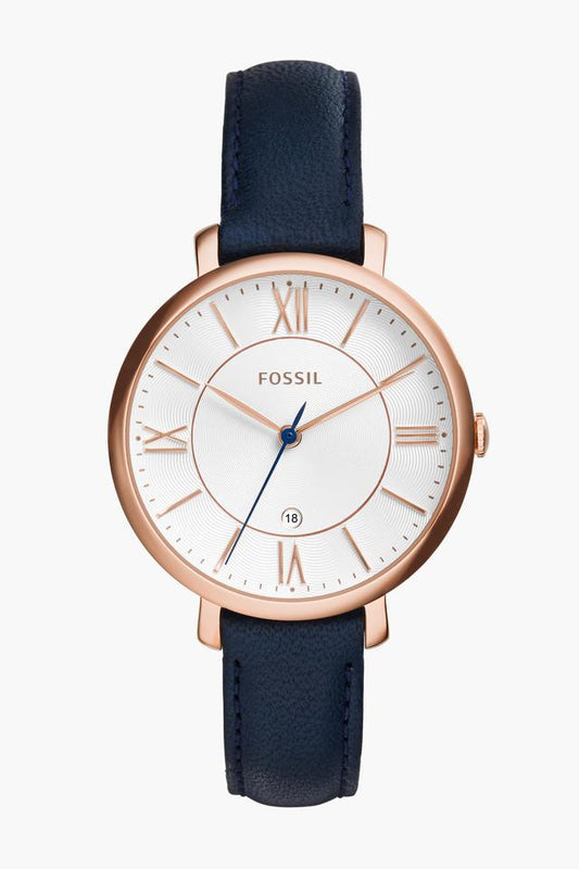 Fossil ES3843I Women's Quartz Analog Watch White Dial Blue Leather Strap