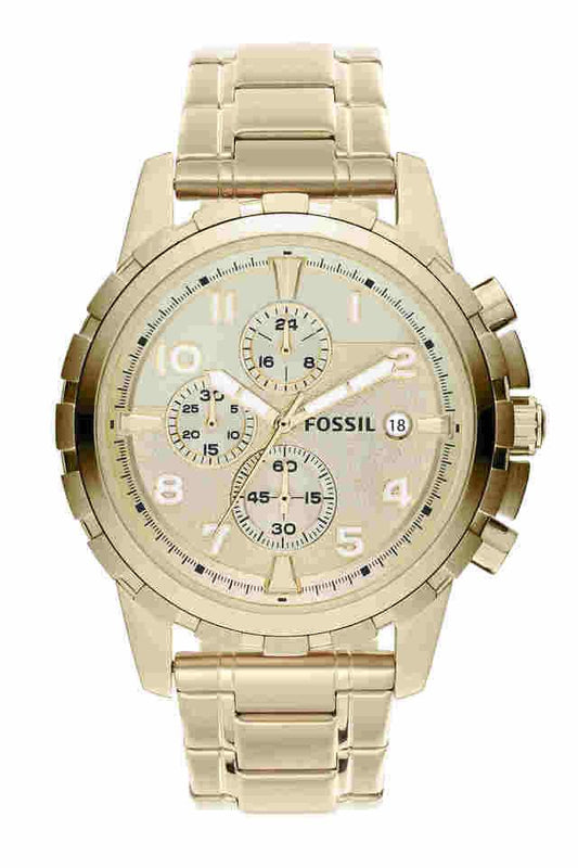 Fossil FS4867I Men's Quartz Chronograph Watch Champagne Dial Gold Stainless Steel Strap