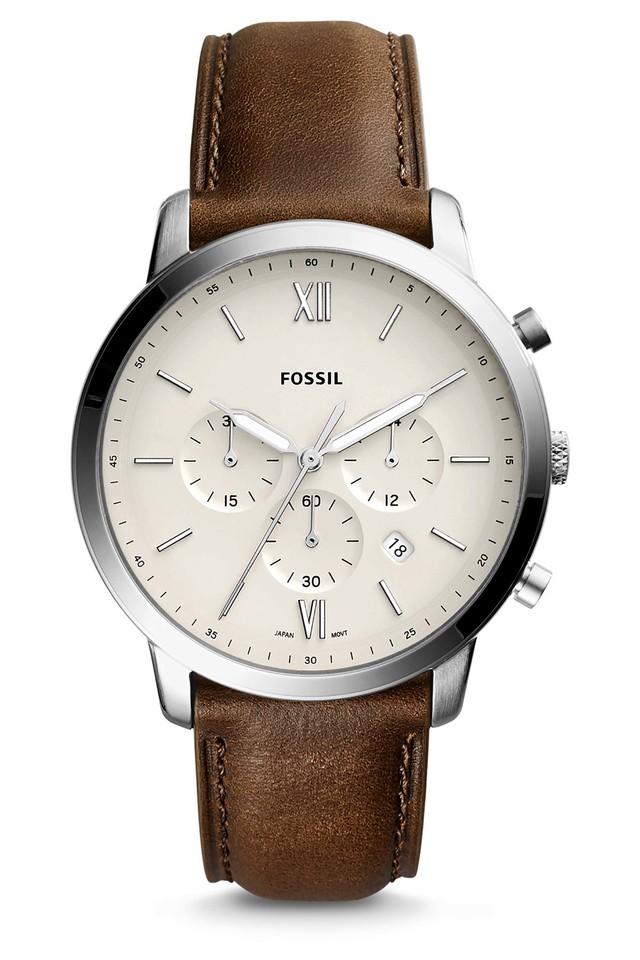 Fossil FS5380I Men's Quartz Chronograph Watch Cream Dial Brown Leather Strap