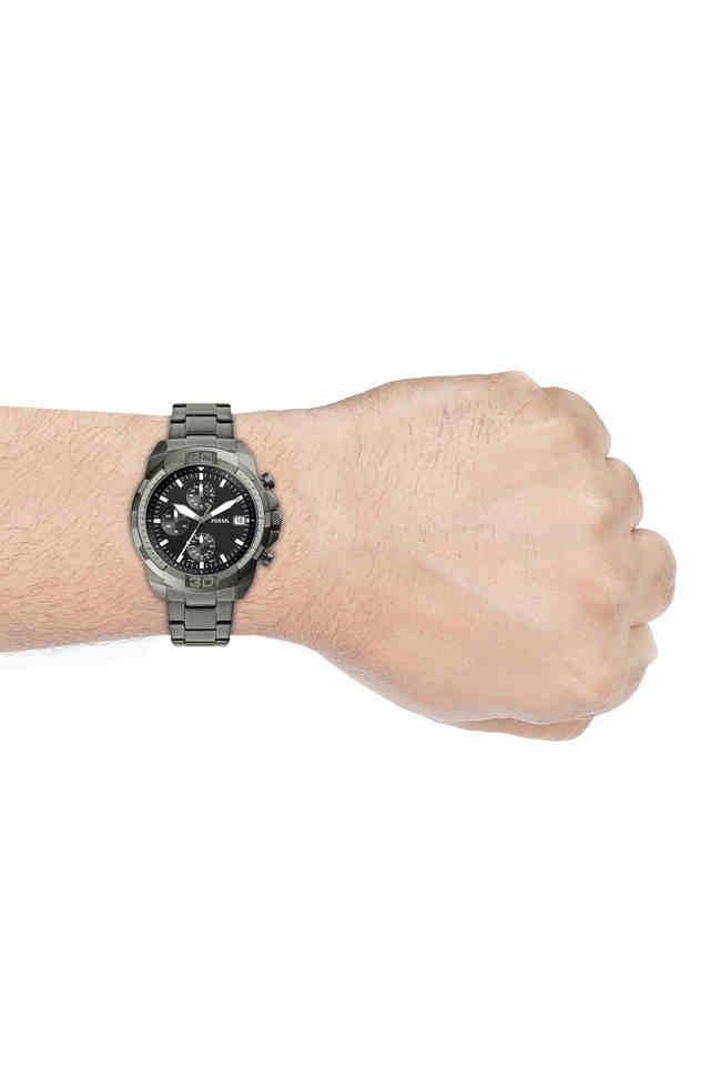 Fossil FS5852I Men's Quartz Chronograph Watch Black Dial Smoke Stainless Steel Strap
