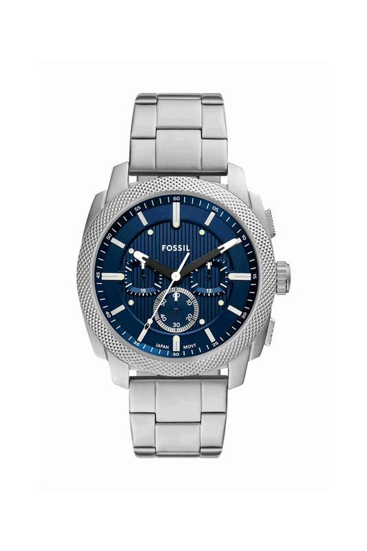 Fossil FS6096I Men's Quartz Chronograph Watch Blue Dial Silver Stainless Steel Strap