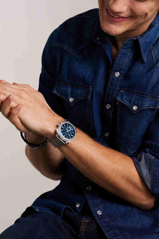 Fossil FS6096I Men's Quartz Chronograph Watch Blue Dial Silver Stainless Steel Strap