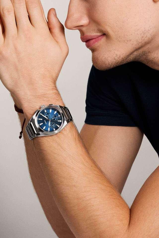 Fossil FS6104I Men's Quartz Chronograph Watch Blue Dial Silver Stainless Steel Strap