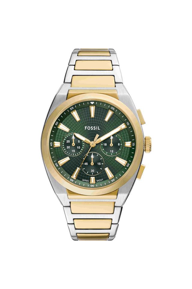 Fossil FS6106I Men's Quartz Chronograph Watch Green Dial Two-Tone Stainless Steel Strap