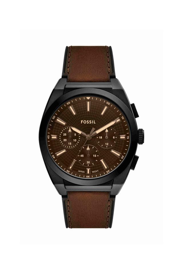 Fossil FS6108I Men's Quartz Chronograph Watch Black Dial Brown Leather Strap