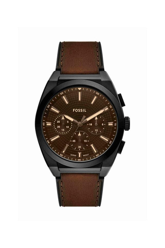 Fossil FS6108I Men's Quartz Chronograph Watch Black Dial Brown Leather Strap
