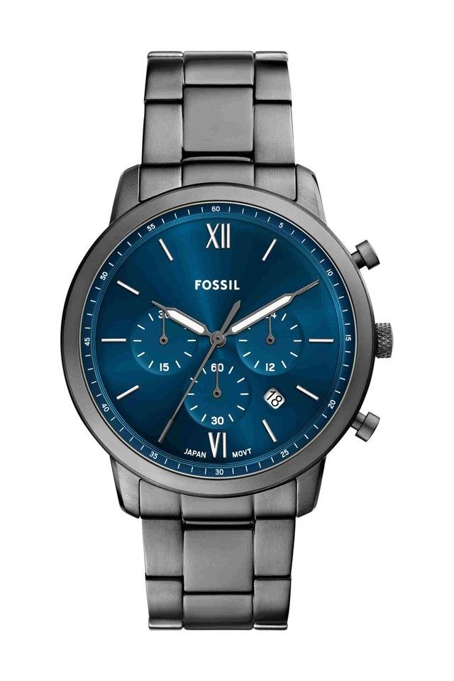 Fossil FS6111I Men's Quartz Chronograph Watch Blue Dial Gunmetal Stainless Steel Strap