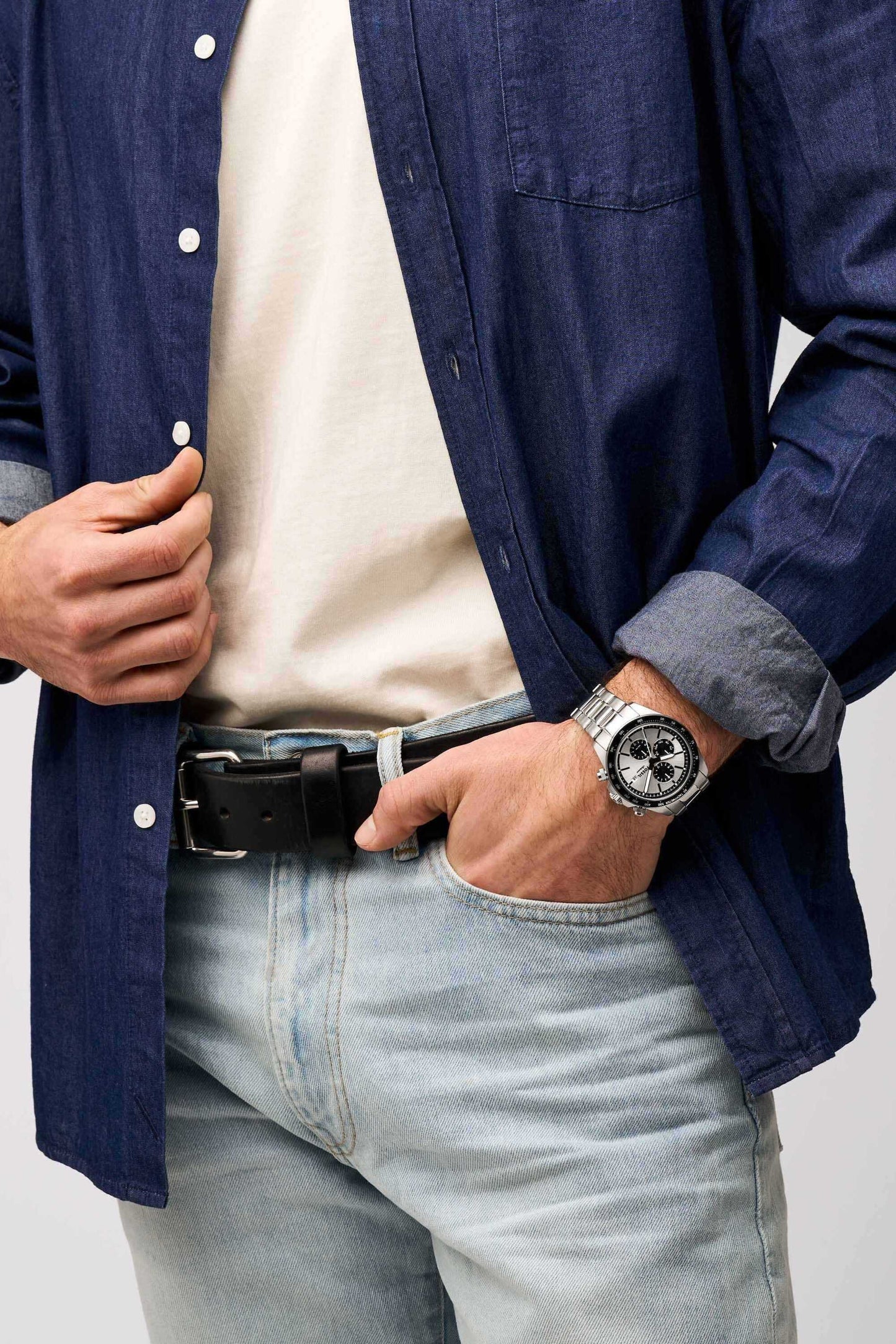 Fossil FS6124I Men's Quartz Multifunction Watch Silver Dial Silver Stainless Steel Strap