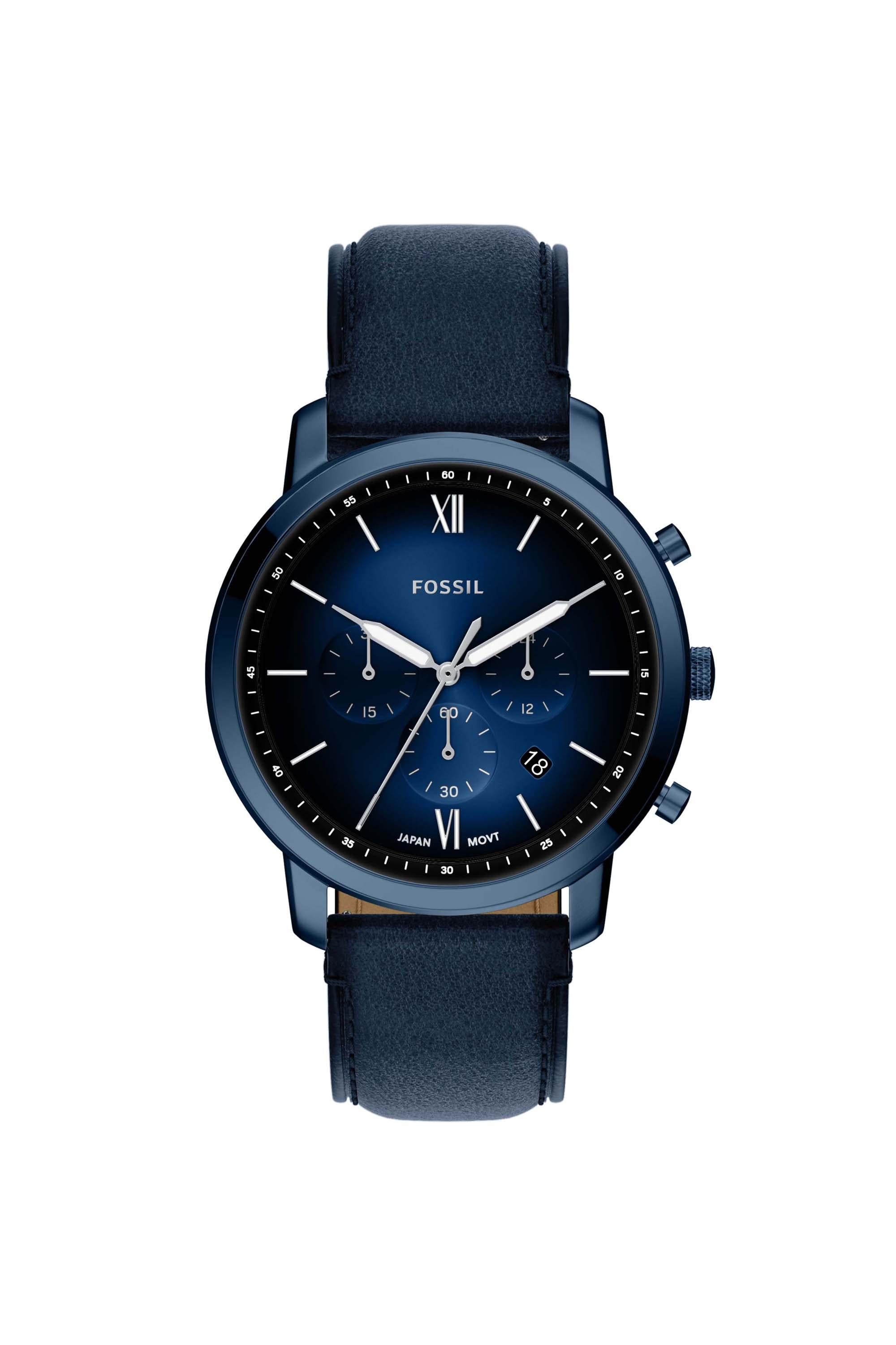 Fossil FS6168I Men's Quartz Chronograph Watch Blue Dial Navy Leather Strap
