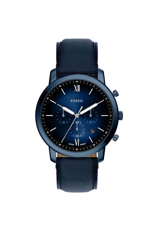 Fossil FS6168I Men's Quartz Chronograph Watch Blue Dial Navy Leather Strap