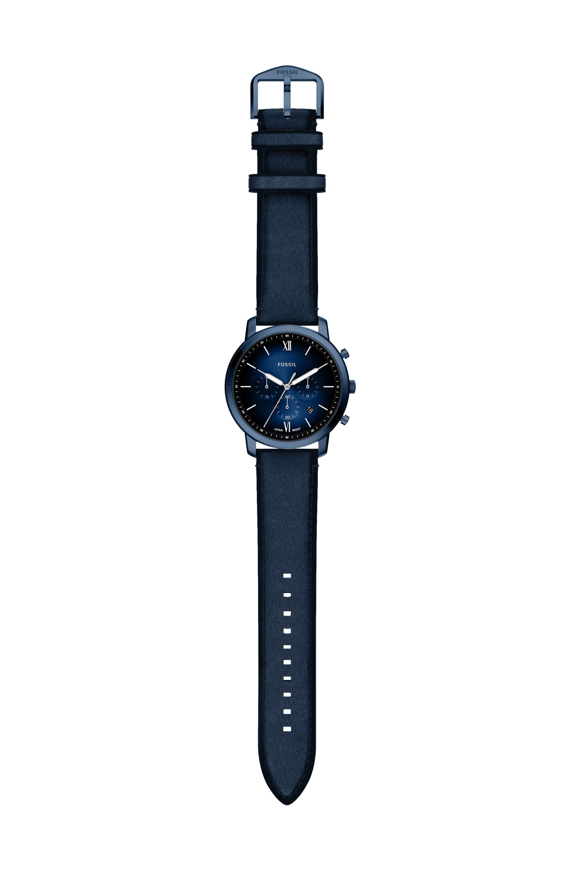 Fossil FS6168I Men's Quartz Chronograph Watch Blue Dial Navy Leather Strap