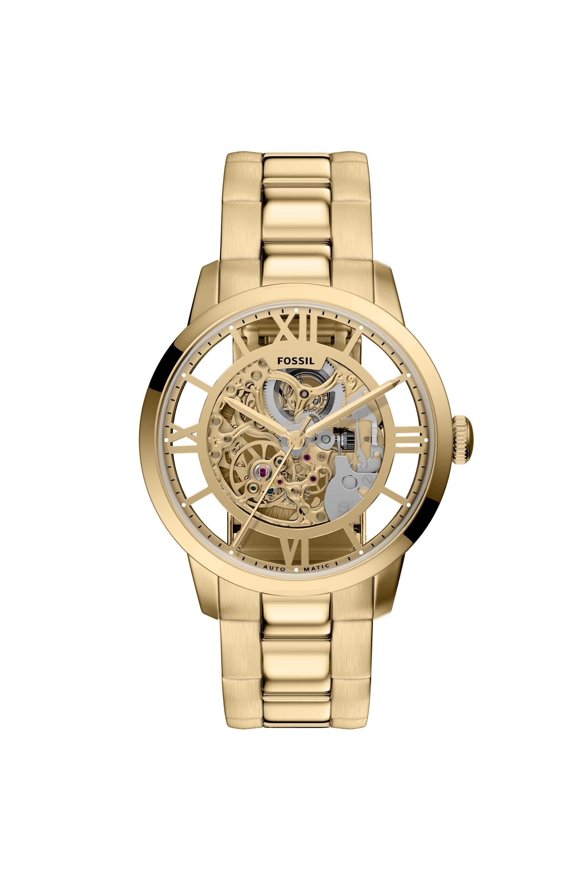 Fossil ME3280I Men's Automatic Skeleton Watch Gold Dial Gold Stainless Steel Strap