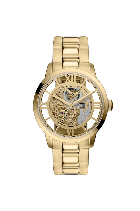 Fossil ME3280I Men's Automatic Skeleton Watch Gold Dial Gold Stainless Steel Strap