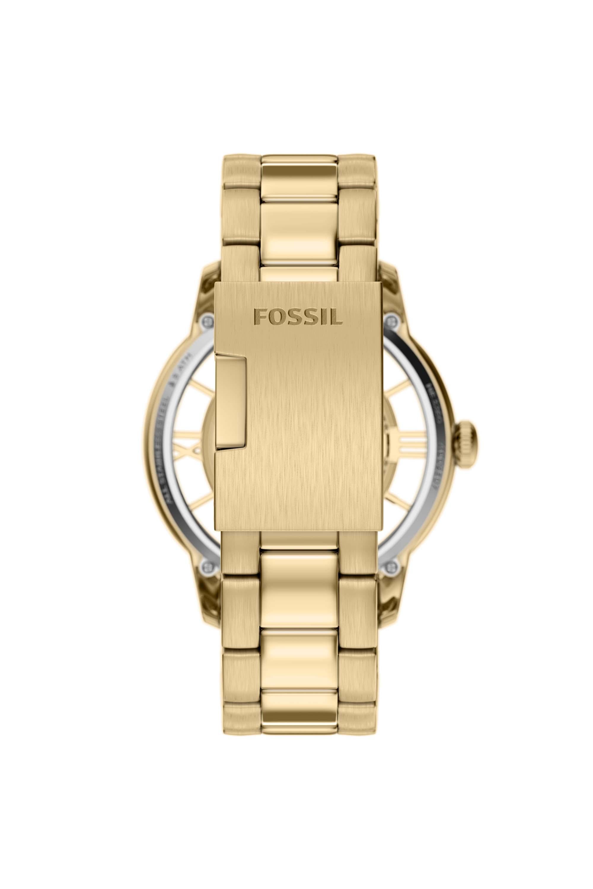 Fossil ME3280I Men's Automatic Skeleton Watch Gold Dial Gold Stainless Steel Strap
