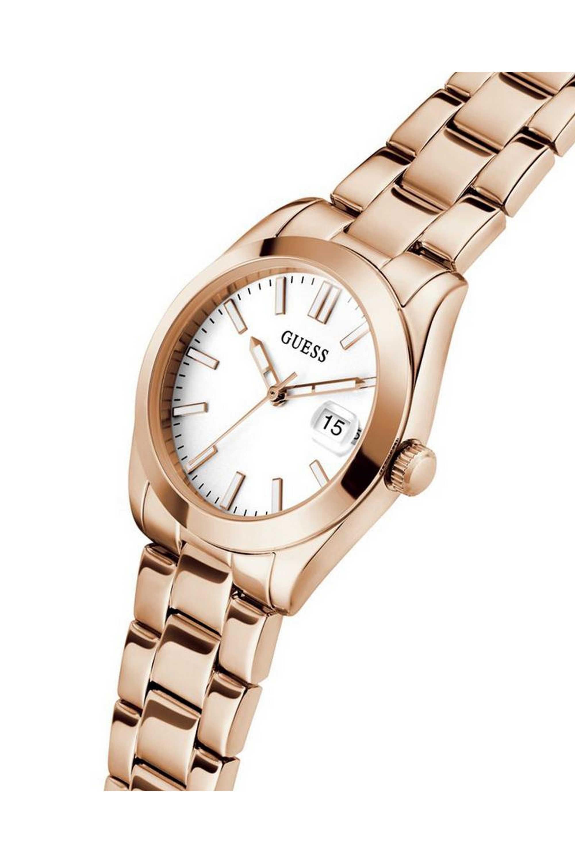 GUESS GW0934L4 Women's Quartz Analog Watch White Dial Rose Gold Stainless Steel Strap