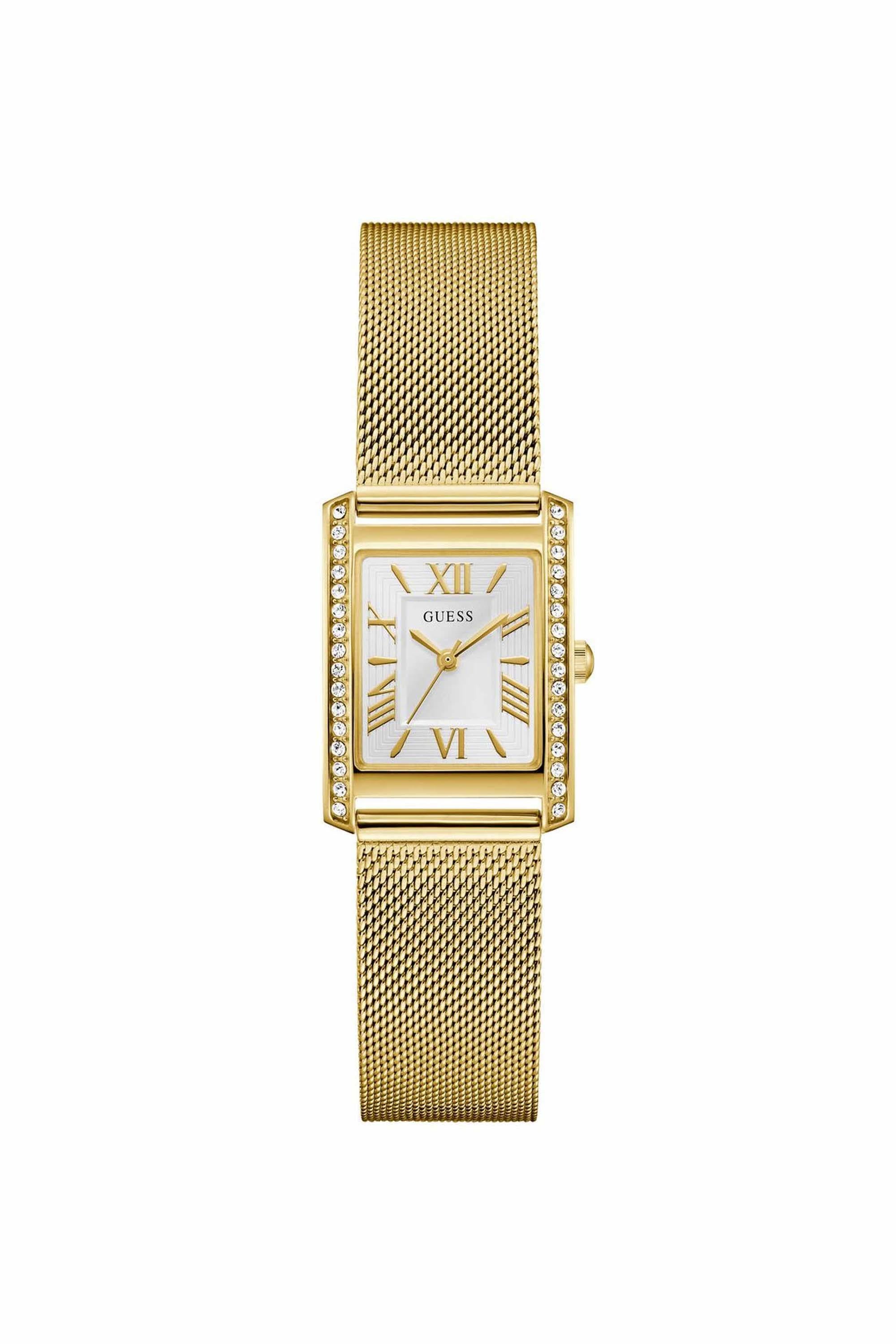 GUESS GW0997L2 Bonnet Women's Quartz Analog Watch White Dial Gold-Tone Stainless Steel Mesh Bracelet