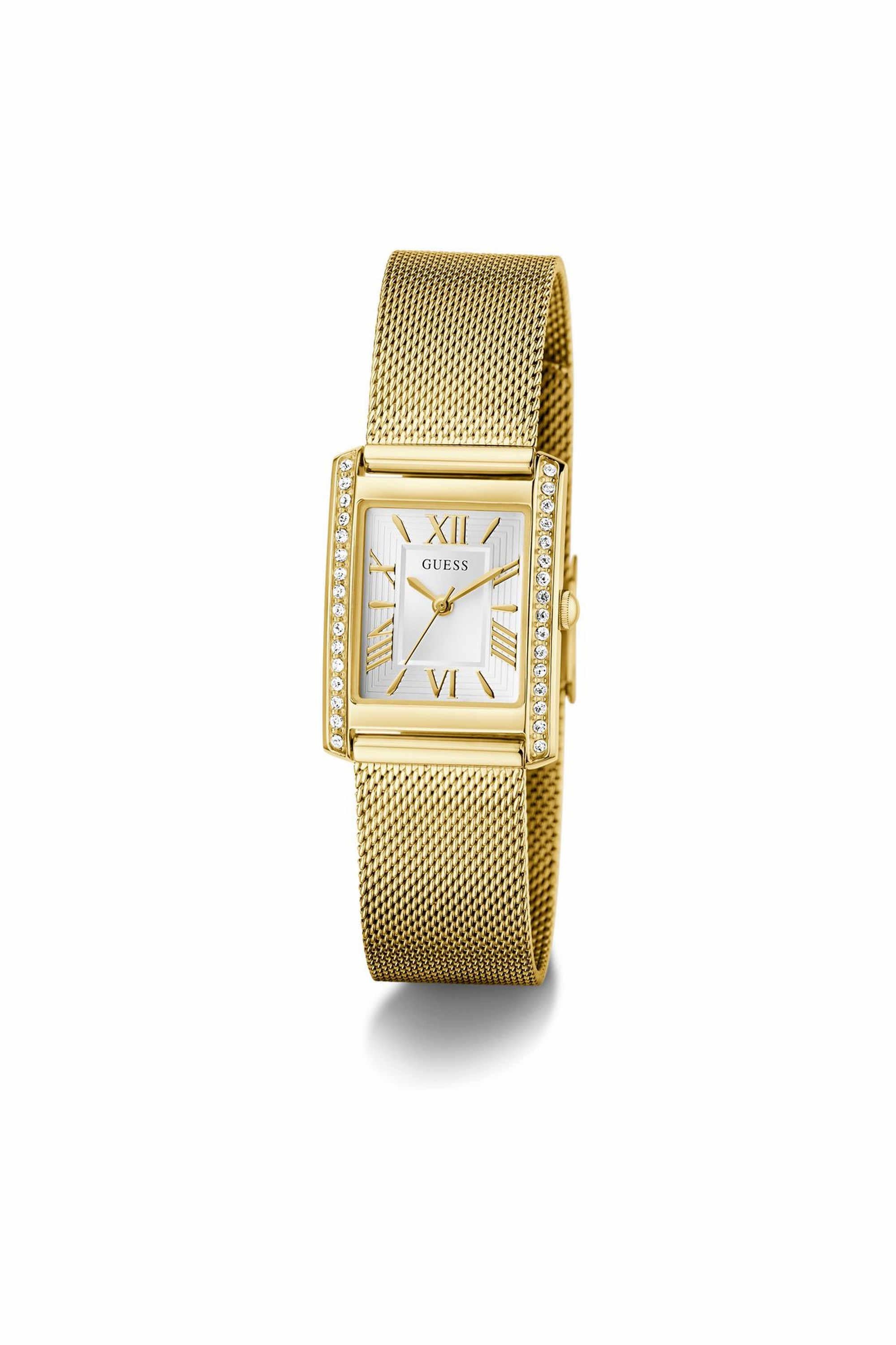 GUESS GW0997L2 Bonnet Women's Quartz Analog Watch White Dial Gold-Tone Stainless Steel Mesh Bracelet