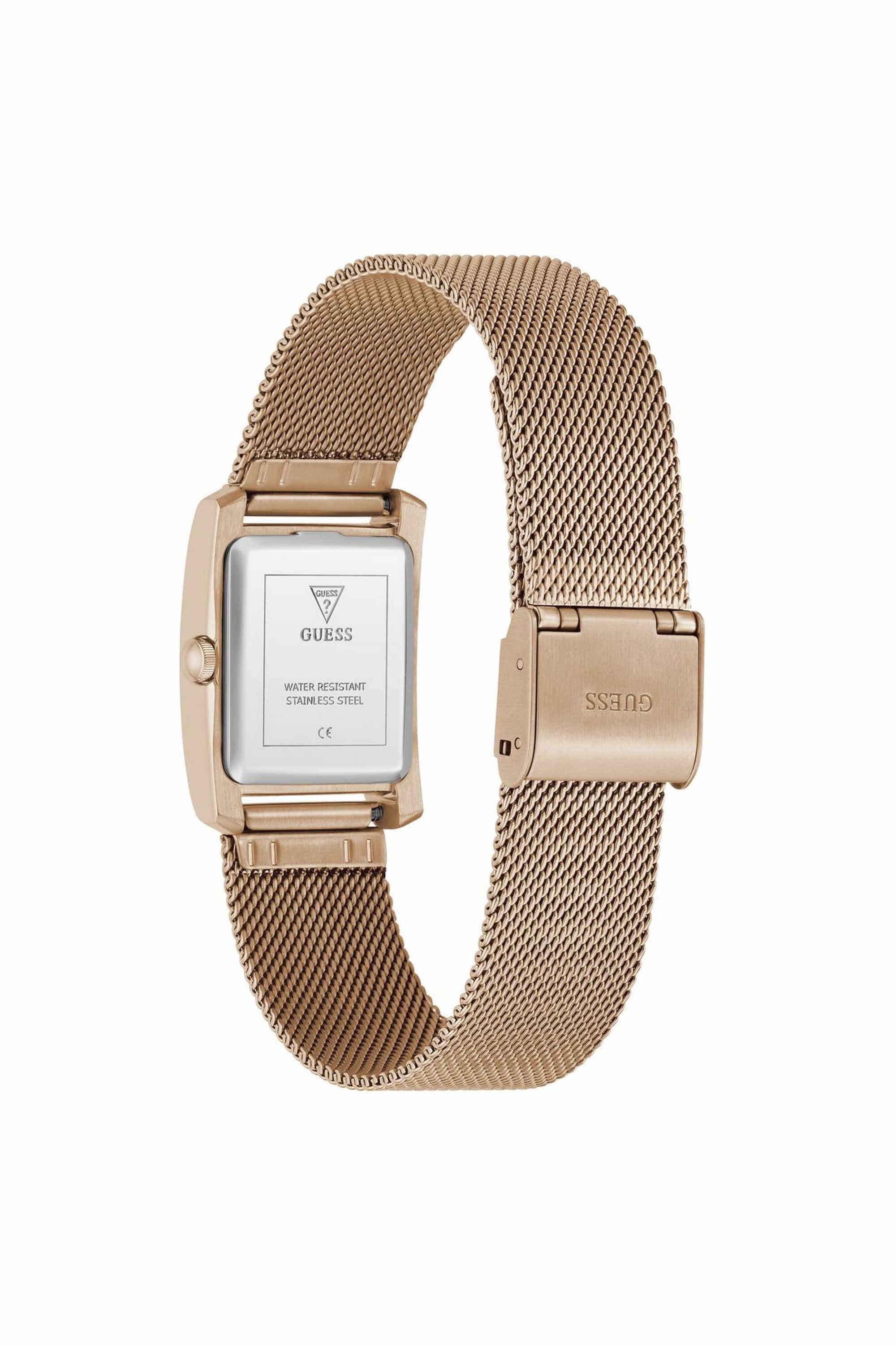 GUESS GW0997L3 Bonnet Women's Quartz Analog Watch White Dial Rose Gold-Tone Mesh Stainless Steel Bracelet